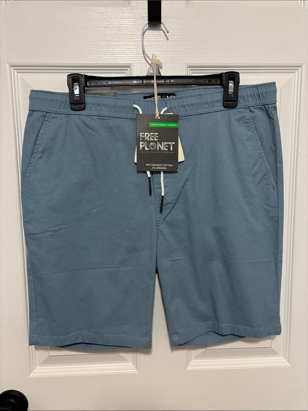 Free Planet Organic Relaxed Stretch Drawstring Chino Shorts Blue Stream